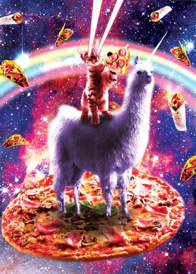 Space Cat Riding On Llama