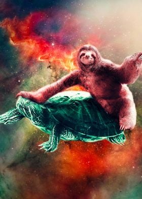 Sloth Riding On Turtle