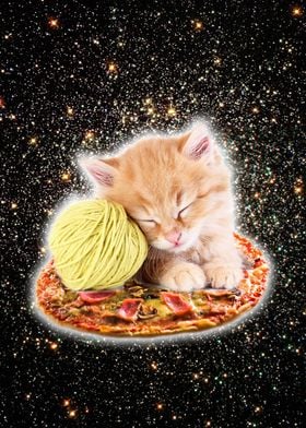Cat Riding Pizza In Space 
