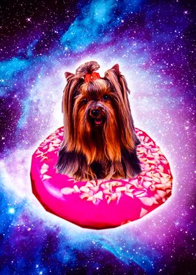 Galaxy Dog Riding Doughnut