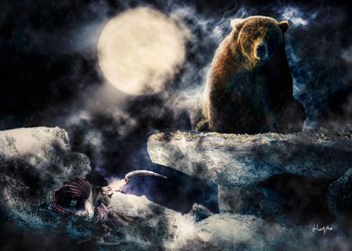 Bear and full moon  