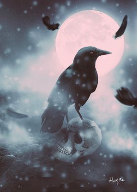 Raven and full moon