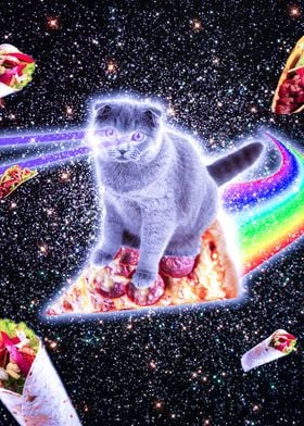 Cat Riding Rainbow Pizza
