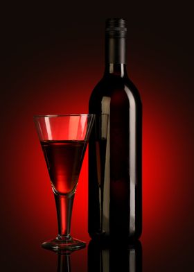 Red Wine Glass and Bottle