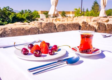 Turkish breakfast with tea