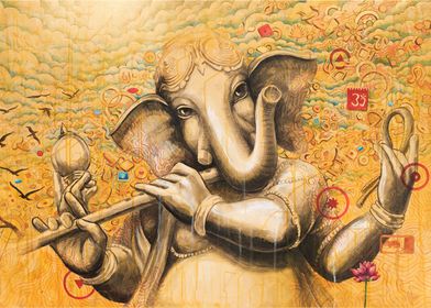Lord Ganesh playing Flute