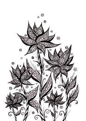 Abstract Flowers Lineart
