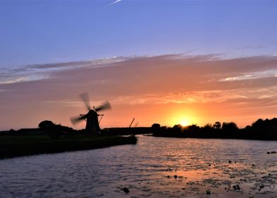 windmill at sunset