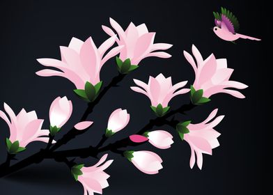 magnolia flower with bird