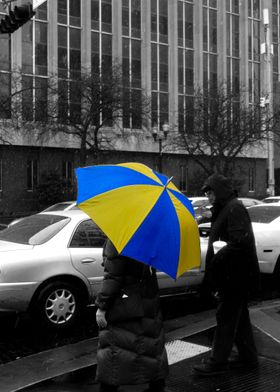 Yellow and blue umbrella