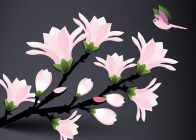 bird with magnolia flowers