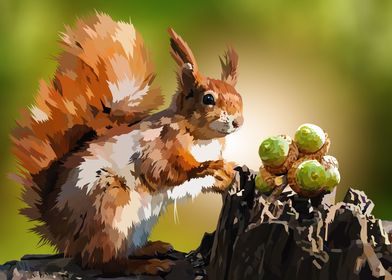 Red Squirrel with nuts