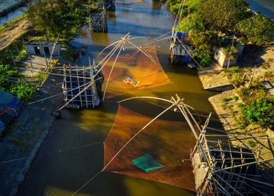 Aerial view of fishing net