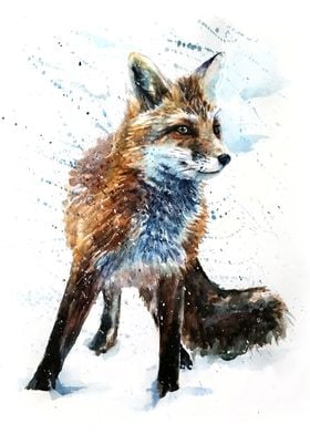 Fox watercolor painting