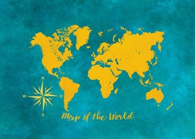 world map blue yellow