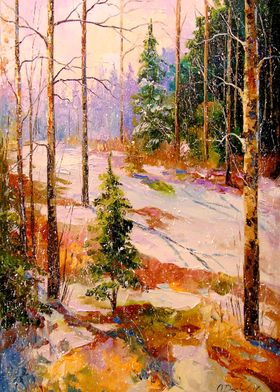 In winter in the forest