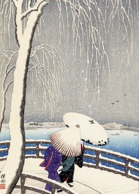 In the snow on Yanagibashi