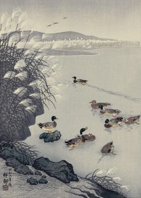 Ducks in a lake by Koson