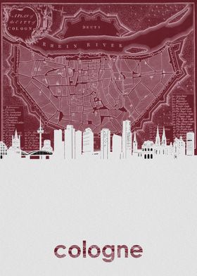 Cologne Skyline Red Poster Print By Bekim Art Displate