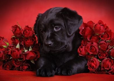 Labrador with roses