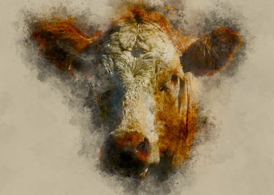 Watercolor Cow Head
