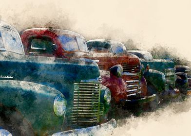 Watercolor Vintage Trucks
