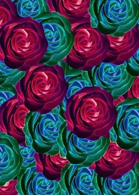 red and blue rose pattern