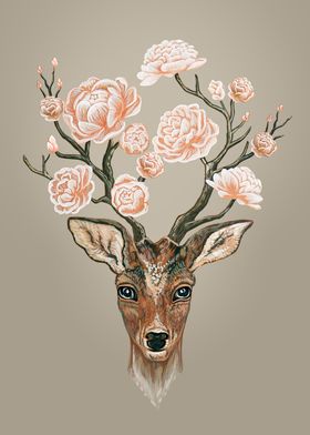 Deer and peonies floral 