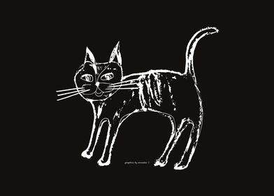 Cat black white drawing