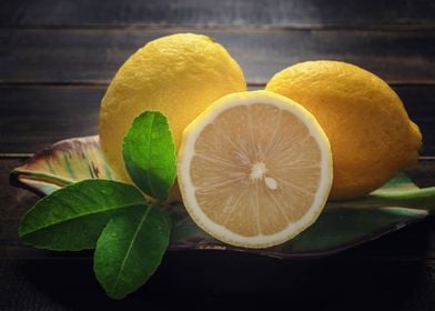 Fresh Lemon on Wood Table