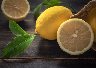 Fresh Lemon on Wood Table