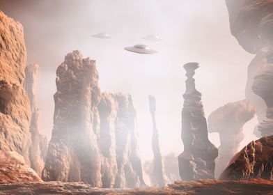 Ufo in canyon landscape