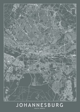 Johannesburg Grey Map