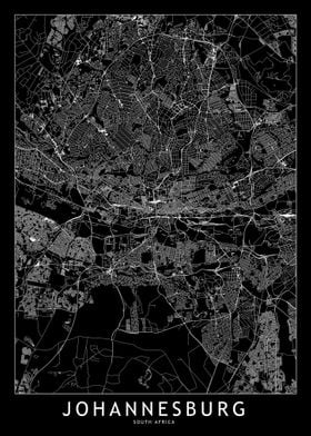 Johannesburg Black Map