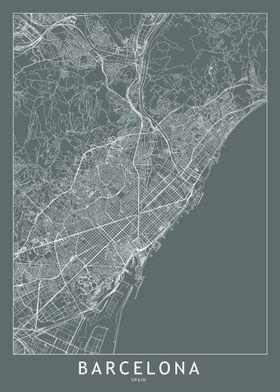 Barcelona Grey Map