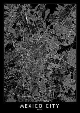 Mexico City Black Map