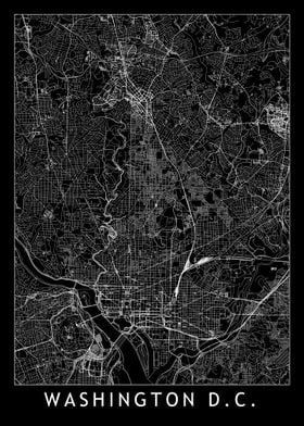 Washington DC Black Map