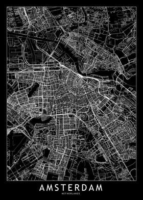 Amsterdam Black Map