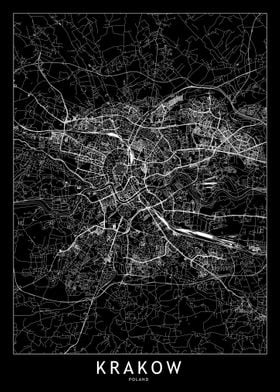 Krakow Black Map