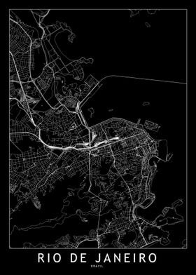 Rio De Janeiro Black Map