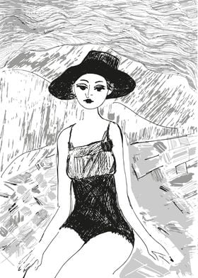 Woman on the beach sketch