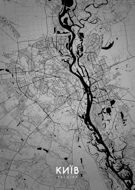 Kyiv Map Bw Poster By Mapsies Displate