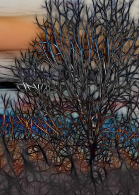 Abstract Sunset Tree