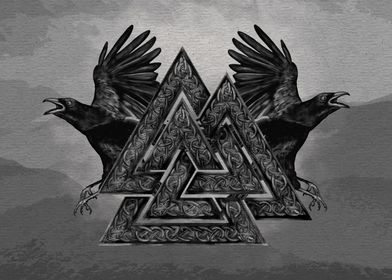 'valknut Symbol And Ravens' Poster By Lioudmila Perry 