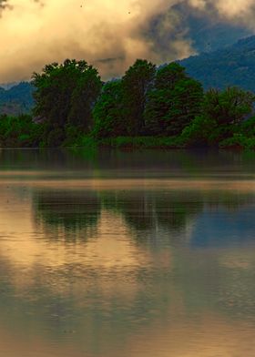sunset reflection on lake
