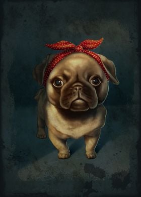 Pug Wearing Retro Headband