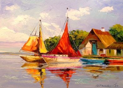 Sailboats near the shore