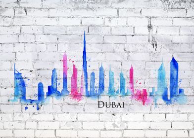 Dubai water color on brick