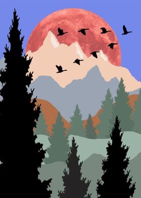 Mountain Scene Geese