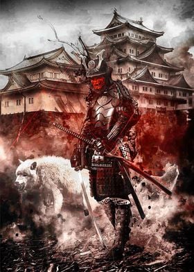 'Red Oni Wolf samurai' Poster by SyanArt | Displate